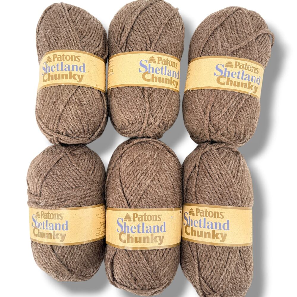 Patons Shetland Chunky Yarn 6 Skeins Deep Taupe Brown 03020 Wool Acrylic 100g